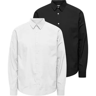 Langarmhemd ONLY & SONS "ONSFLORIAN LIFE LS POPLIN SHIRT 2- PACK", Herren, Gr. XXL, N-Gr, weiß (schwarz pack:1weiß 1schwarz), Web, Obermaterial: 65% Polyester, 35% Baumwolle, unifarben, slim fit, Hemden Langarmhemd