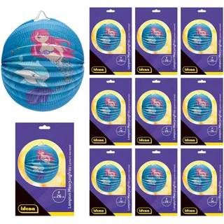 Idena 90284 - Lampion Meerjungfrau mit Delfin, 10 Stück, ca. Ø 26 cm, Blaue Papierlaternen mit Unterwassermotiv, Kinder Laterne für Sankt Martin und Lichterfest