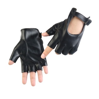 Long Keeper Fingerlose Lederhandschuhe Damen Ungefüttert Fahrhandschuhe Halbfinger Frauen Handschuhe Leder Punk Costume für Fahren Cosplay, Einheitsgröße