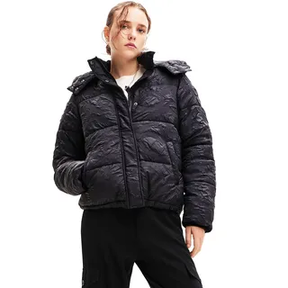 Desigual Women's Calgary Woman Woven Padded Short Overcoat, Black, XS