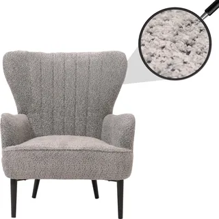 Lounge-Sessel HWC-K37, Cocktail-/Ohrensessel Polsterstuhl Retro Vintage Stoff Chenille (500g/m2) grau - Grau