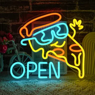 LMSIGNLY Pizza Open Neon Schild für Wanddekor Pizza LED Schild Essen Leuchtende Neon Schilder Dimmbar offenes Buntes LED Neonlicht für Restaurants Küchen Geschäfte Partys Dekoration