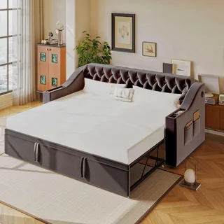 Flieks Schlafsofa Sofabett 90x190cm/180x190cm mit Ausziehbett, Polsterbett Tagesbett Daybed mit Ladefunktion, Jugendbett Gästebett, Samt, Dunkelgrau - Dunkelgrau