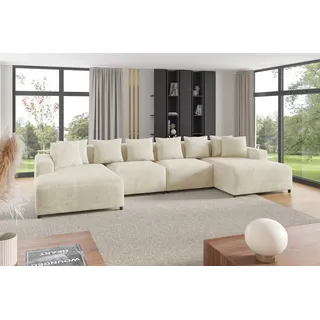 Wohnlandschaft Sofa U-Form Designersofa MEGAN in Stoff Poso Creme