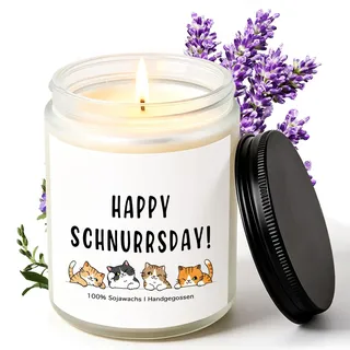 Lustige Duftkerze mit Spruch für Katzen Besitzer & Liebhaber, HAPPY SCHNURRSDAY! Kerze, Katzen Geschenke Für Katzenmama Katzenfreundin Katzenhalter, Geburtstagsgeschenk für Frauen (Cat)