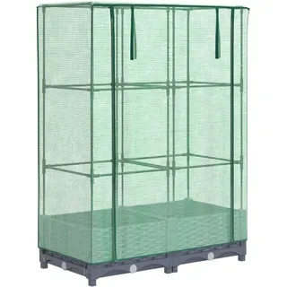 Hochbeet mit Gewächshaus-Aufsatz Rattan-Optik Blaugrau 80 x 123 x 40 cm