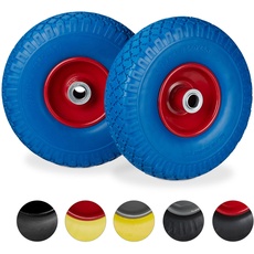 Relaxdays, blau-rot 2X Sackkarrenrad, pannensichere Vollgummireifen, 3.00-4" Stahlfelge, 20 mm Achse, 100kg, 260 x 85 mm, 10026069_959