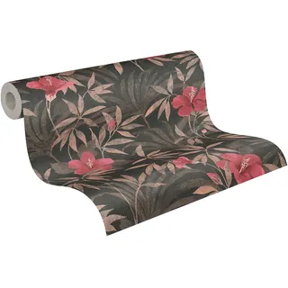 A.S. Création Blumentapete Cuba Tapete floral natürlich Vliestapete braun rot schwarz leicht glänzend matt fein strukturiert 380283 38028-3, 10.05 m x 0.53 m