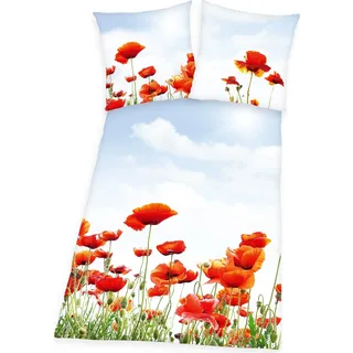 Bettwäsche Set 2 tlg. Mohnblumen 135 x 200 cm 100% Baumwolle