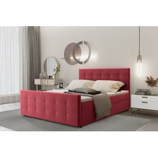 Kaiser Möbel Boxspringbett 100x200 mit bettkasten und matratze+topper, Schlafzimmerbett AMOR Rot - Rot