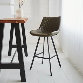 Manahee Design | Industrieller Barhocker Juno | Grünes Kunstleder | 102 x 55 x 50 cm - Grün