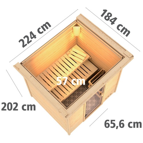 Bild von KARIBU Sauna Anja Fronteinstieg, Ganzglastür, klar, Ofen integr. Steuerung