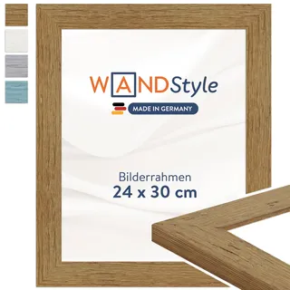 WANDStyle Bilderrahmen 24x30 Eiche, Landhausstil Bilderrahmen Holz, hochwertiger Holzbilderrahmen, Posterrahmen zum Aufhängen, Rahmen 30x24 cm, Fotorahmen H750 - Made in Germany