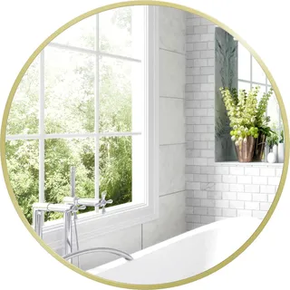 Runder Badezimmerspiegel - Wandspiegel - 70 cm Durchmesser - Aluminiumrahmen - Gelb