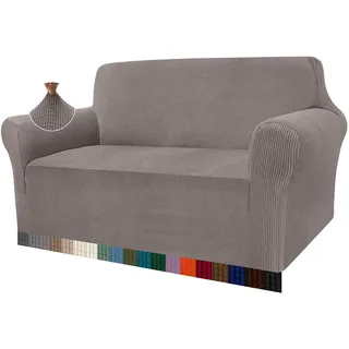 Granbest High Stretch Sofabezug Moderne Sofaüberwurf Jacquard Elastische Sofahusse für Wohnzimmer Protector für Hunde Haustiere (2 Sitzer, Taupe)