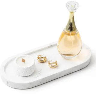 WORHE Badezimmertablett, Marmor Schminktisch Tablett Organizer Deko Oval Schmucktablett Schmuckaufbewahrung, Geeignet für Badezimmer, Küche, Aufbewahrung und Dekoration zu Hause(BH101)