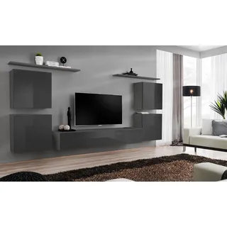 Grau Wand Wohnwand Wohnzimmer Möbel luxus TV Ständer Wandregal Schrank Regal Neu - Grau