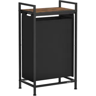 VASAGLE Wäschesammler, Wäschekorb, Wäschesortierer mit einem ausziehbaren und abnehmbaren Beutel, Regal, Metallrahmen, 12,7 Gallonen (47 L), 16,5 x 11 x 29,5 Zoll, Tintenschwarz und rustikales Braun