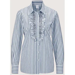 Langarmbluse MADELEINE "Bluse Streifenbluse mit Rüschen", Damen, Gr. 44, blau (marine, weiß), Obermaterial: 100% Baumwolle CO., Modern, normal, Blusen Langarmbluse