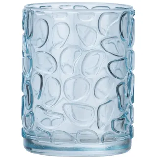 WENKO Zahnputzbecher Vetro rund, Zahnbürstenhalter für Zahnbürste & Zahnpasta aus Glas mit Reliefmuster, Ø 7,5 x 10 cm, Blau