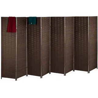 Relaxdays Paravent Raumteiler, HxB: 170x320 cm, Faltbarer Raumtrenner, 8-teiliger Sichtschutz, Holz & Papierseil, braun
