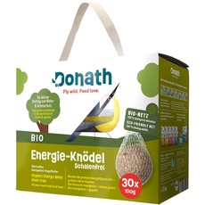 Donath Bio Energie-Knödel Schalenfrei im Bio-Netz - Meisenknödel im Bio-Netz - 100g je Knödel - Schalenfrei - Ganzjahres Wildvogelfutter - aus unserer Manufaktur in Süddeutschland - 30er Karton