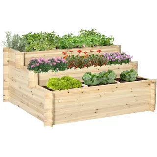 Outsunny Hochbeet 3-stufige Blumenkasten, Pflanzenbeet, Kräuterbeet für Garten