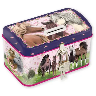 TapirElla Kinder Spardose Metall mit Schloss, Pferde, Pony, Sparbüchse, Geschenkidee für Mädchen und Jungen vom Lutz Mauder Verlag, Sparschwein