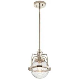 Elstead Lighting Hängeleuchte , Nickelfarben , Metall, Glas , 37.6 cm , Grüner Punkt, RoHS , Lampen & Leuchten, Innenbeleuchtung, Hängeleuchten, Pendelleuchten