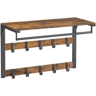 Boxxx Wandgarderobe , Braun, Schwarz , Metall, Holzwerkstoff , Vintage , 65x42x30 cm , Hutablage, Kleiderstange , Garderobe, Garderobenpaneele, Wandgarderobe