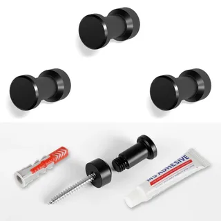 HAUSIST 3er Set Wandhaken, Handtuchhaken, Handtuchhalter, zum Schrauben, ohne Bohren, selbstklebend, Klebehaken, Garderobenhaken, Kleiderhaken, Edelstahl, für Badezimmer, Küche - 3 Stück, Schwarz