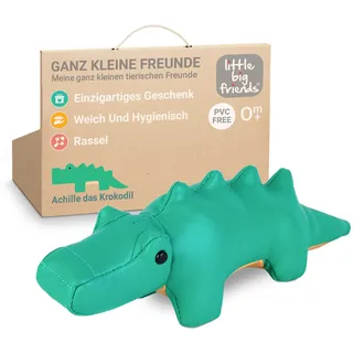 Little Big Friends Tiny Friends – Weiches Baby Rassel- & Greifspielzeug | Sensorikspielzeug ab 0 Monaten | Waschbar & Tragbar | Für Kinderwagen & Autositz | Achille das Krokodil