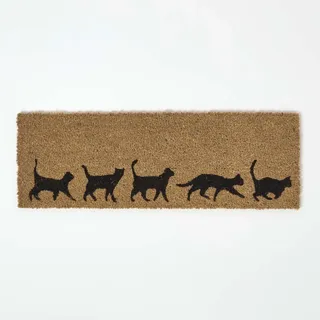 Homescapes rutschfeste Fußmatte Katzen, Kokosmatte 25x75 cm, schmale Fussmatte Kokosfaser mit Anti-Rutsch-Beschichtung, Katzenmotiv Eingangsmatte