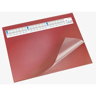 Läufer 44654 Durella DS Schreibtischunterlage mit transparenter Auflage und Kalender, rutschfeste Schreibunterlage, 52 x 65cm, rot