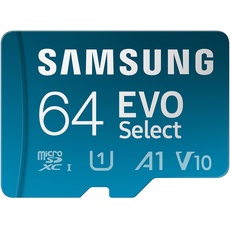 Samsung EVO Select (2021) microSD-Karte + SD-Adapter, 64 GB, Speicherkarte für Smartphone und Tablet, UHS-I U1, Full HD, 130 MB/s Lesen, MB-ME64KA/EU