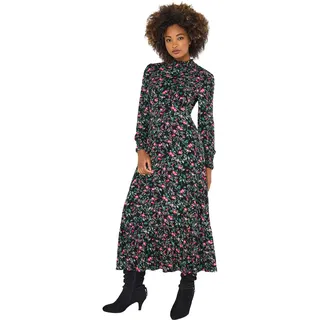 Joe Browns Damen High-Neck Vintage Frill Winter Floral Jersey Midi Dress Kleid, Schwarz, 42