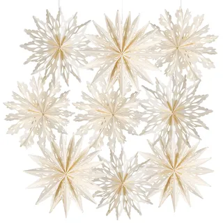 Logbuch-Verlag 9 Schneeflocken weiß aus Papier Filigrane Weihnachtsanhänger Baumschmuck zum Aufhängen 10 cm