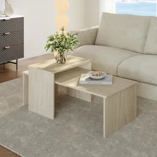 Satztisch 2er Set ‘Sotapim’ rechteckig Travertin - Beige
