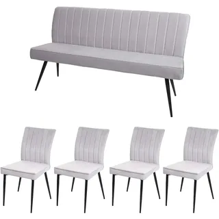 Mendler Esszimmer-Set HWC-K16, 4er-Set Stuhl+Sitzbank Esszimmergruppe Sitzgruppe Esszimmergarnitur, Samt Met