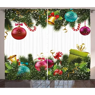 ABAKUHAUS Weihnachten Rustikaler Gardine, Neue Jahr-Gruß, Schlafzimmer Kräuselband Vorhang mit Schlaufen und Haken, 280 x 260 cm, Grün Magenta