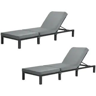 Svita Gartenliege 2er Set Peach , Schwarz , Kunststoff , 66x22x196 cm , Gartenmöbel, Gartenliegen