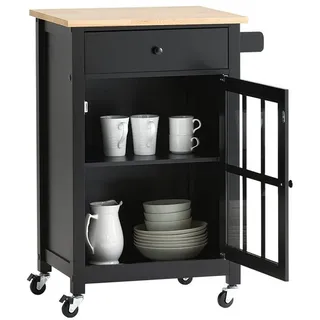 SoBuy Küchenwagen mit 1 Tür Servierwagen Rollwagen Schwarz FKW98-SCH