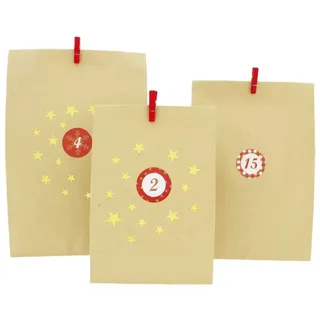 DIY Adventskalender zum Befüllen 72-teilig + 134 Sterne Sticker - Papiertüten Weihnachten Geschenktüten weihnachtlich - Braun