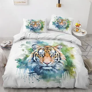 GEDAEUBA Tiger Bettwäsche 135x200 Sommer - Wilde Tiere Bettbezug 135 x 200 2er Set, Wendebettwäsche und Kissenbezug 80x80, Weiche & Atmungsaktive Mikrofaser Bettwäsche-Sets mit Reißverschluss