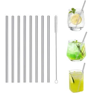Kurze Strohhalme Edelstahl wiederverwendbar Metall Strohhalm Cocktail Kleine Mini Kurz Trinkhalme für Cocktails Party Zubehör Straws mit Bürste, Silber 8 Stück