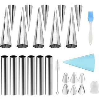 26 Stück Cannoli Backform Sets, Schaumrollenformen Klein mit Reinigungsbürste, Ölpinsel, Gebäckbeutel, Crememund, Schillerlocken Formen für Cannoli-Röhren, Croissant, Backformen