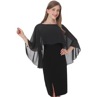 Baoqiya Chiffon-Capelets für Frauen, weiche Schals und Wraps für Abendkleider, Brautjungfern, Hochzeit, durchsichtiger Umhang, Schwarz, Einheitsgröße