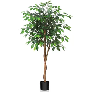 Kazeila Kunstpflanze Ficus Benjamina 120cm Künstliche Pflanzen Groß mit Natürlichen Stämmen Deko Pflanze Kunstbaum ideal für die Innendekoration Schlafzimmer Büro