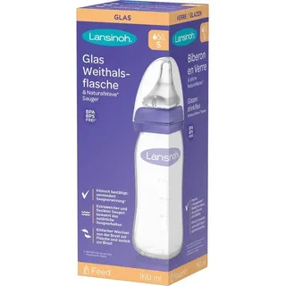 Lansinoh Glas Weithalsflasche 160ml mit Sauger S