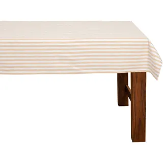 FILU Tischdecke 100 x 140 cm Beige/Weiß gestreift (Farbe und Größe wählbar) - hochwertig gefertigtes Tischtuch aus 100% Baumwolle